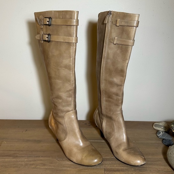 Cole Haan x Nike Air Taupe Leather Heeled Boots - Picture 1 of 7